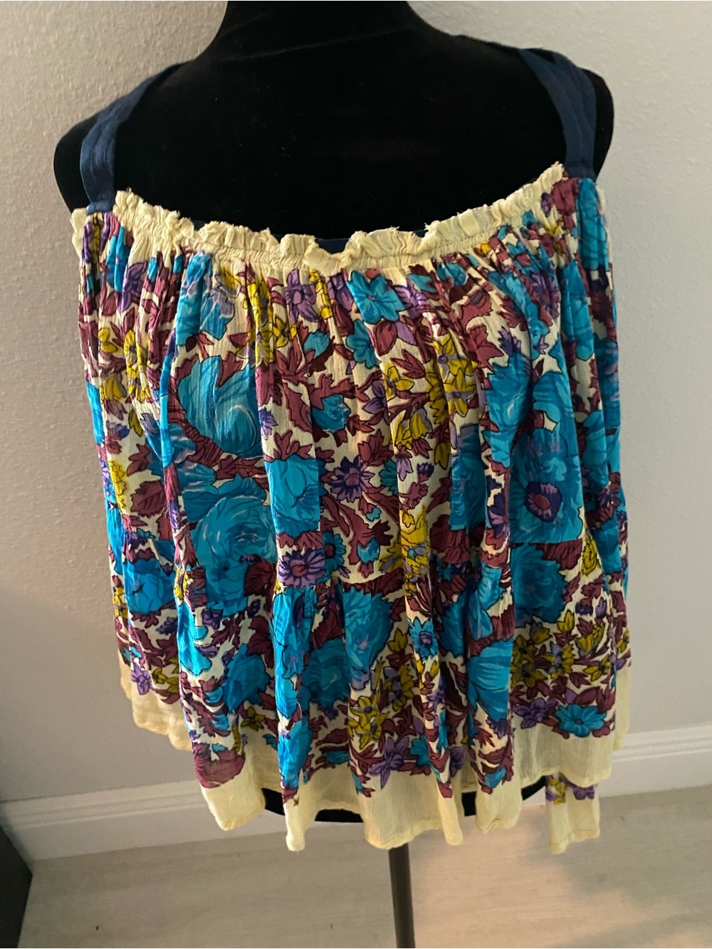 Floral Tiered Camisole with Blue and Purple Blooms